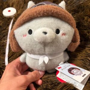 NWT Round One Exclusive 6in Pilot Cat plushie w/ brown aviator cap and white bow